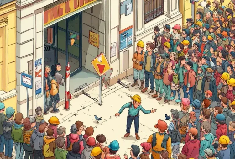 PET Reading Part 1 - Understanding Notices - Crowd of People Standing Outside Building